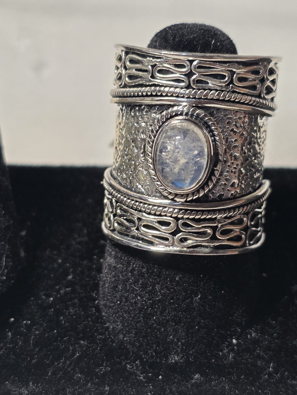 Sterling Silver 925 Blue Moonstone Wide  Wrap Statement Ring